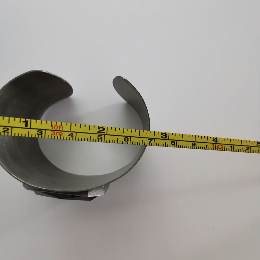 Thick Silver / Gunmetal Cuff / Bangle Bracelet With Black Jewel - Picture 3 of 4